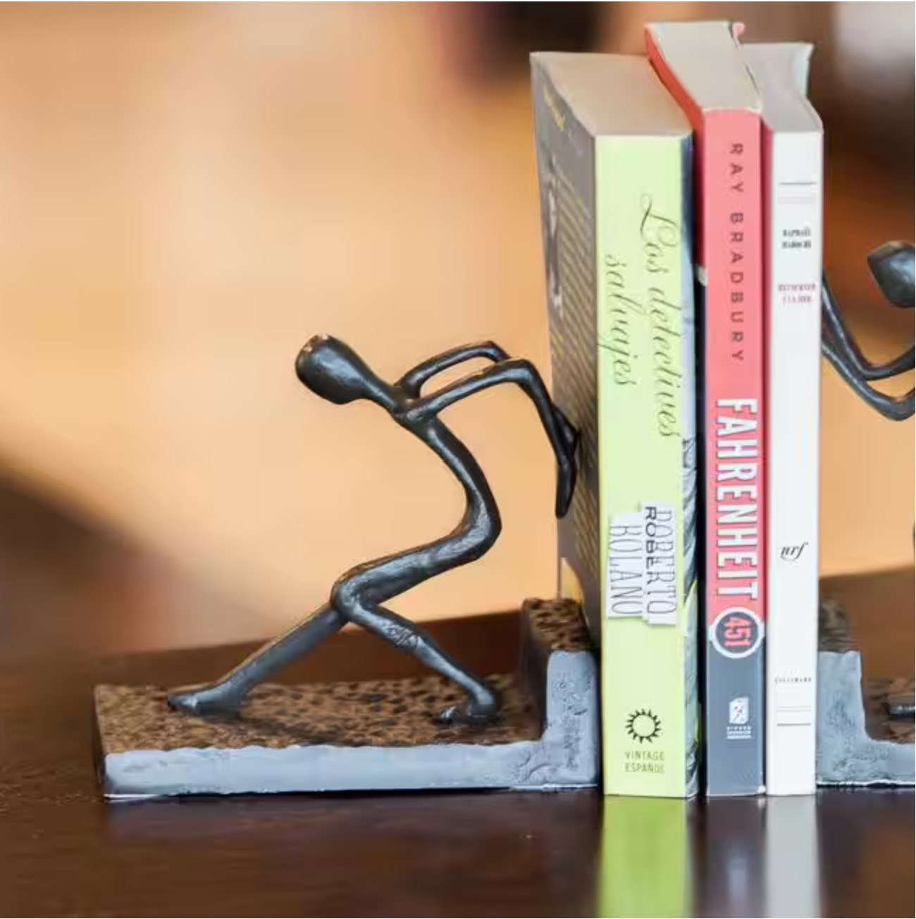 Men Pushing Dark Brown Cast Iron Bookends (Set of 2)