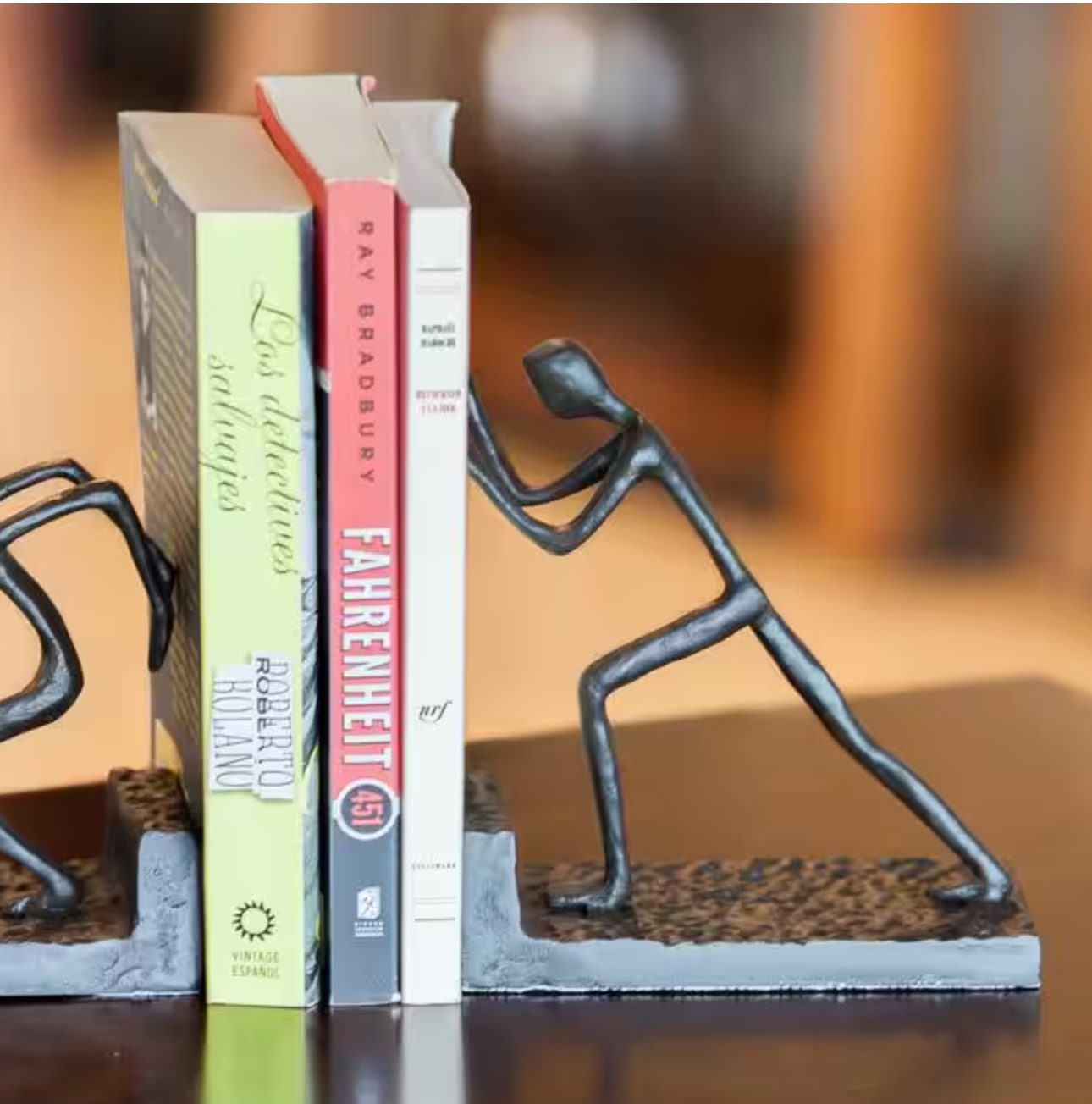 Men Pushing Dark Brown Cast Iron Bookends (Set of 2)